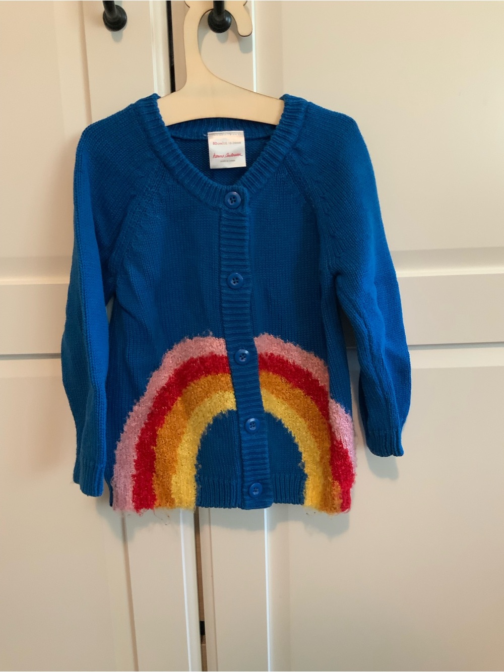 Hanna Andersson Bright Blue Cardigan with Rainbow